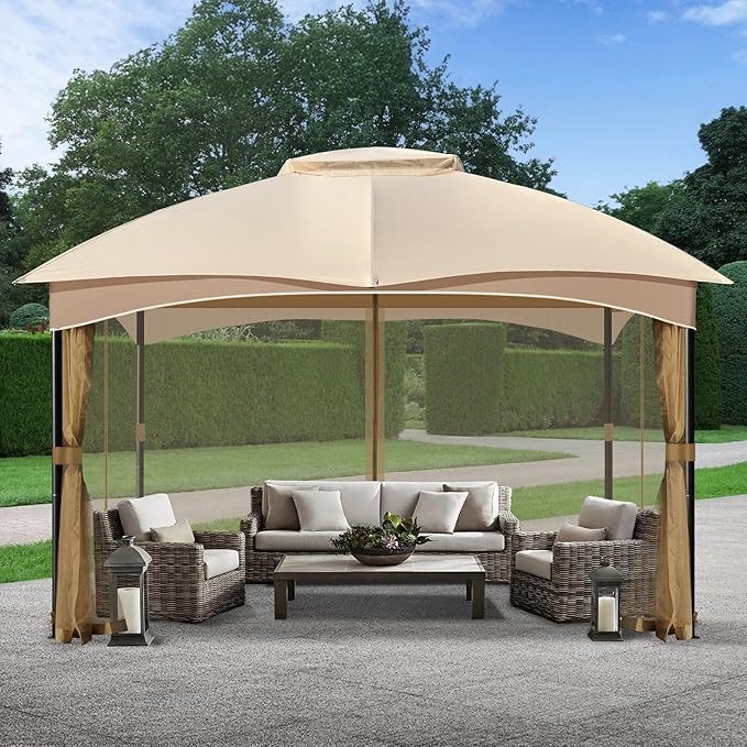 COWVIE Gazebo Replacement Netting Screen, 12' x 16' Universal Gazebo 4-Panel Mosquito Sidewalls with Double Zippers for Outdoor Patio (Only Netting)