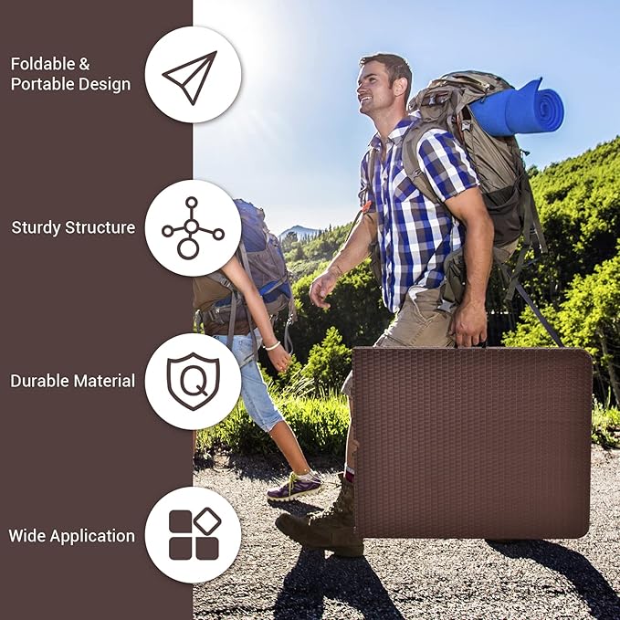 GYMAX 6FT Folding Table, Portable Lightweight Camping Table with Carry Handle, Easy Fold Up Rectangle Indoor/Outdoor Collapsible Table for Camp, Picnic, BBQ, Patio (Rattan Tabletop with Umbrella Hole)
