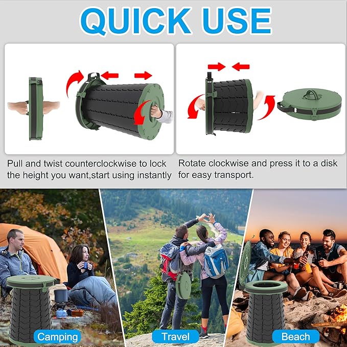 ALEVMOOM XXL Portable Toilet - 19.7" H Taller Wider Collapsible Foldable Camping Toilet with Lid, Strap, Bag - Adjustable for Camping, Hiking, Travel and Car
