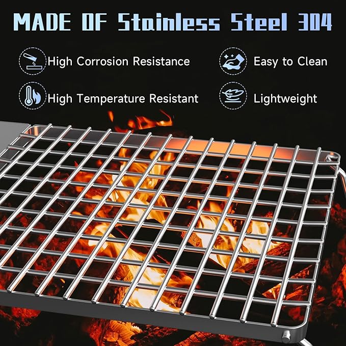 24'' Folding Campfire Grill Grate, Heavy Duty Campfire Cooking Equipment For Compact Storage, Portable Camping Grates Over Fire Pit, Outdoor Campfire Grill And Griddle For Versatile Cooking