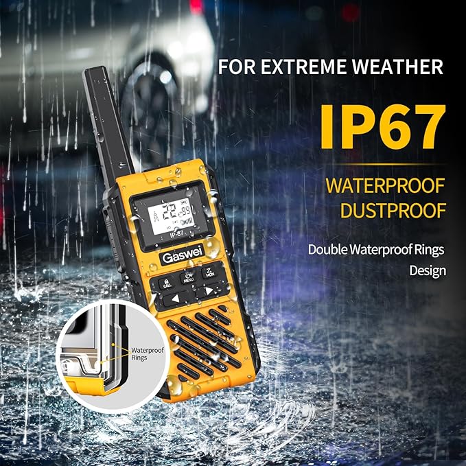 G1pro IP67 Waterproof FRS Heavy Duty Long Range Walkie Talkies for Adults, vibrate Rechargeable 2 watt Emergency Two Way Radios, 22 Channel Walky Talky with Li-ion Battery, VOX ,USB-C (2pack)