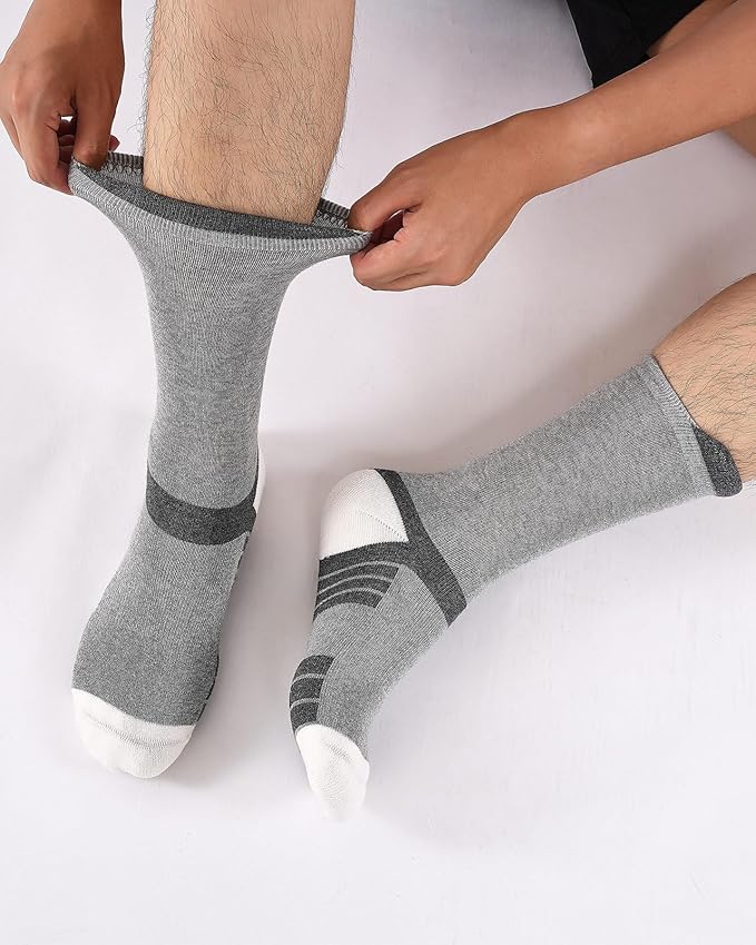 6 Pairs Men's Cotton Crew Work Boot Socks, Moisture Cushioned Athletic Sports Socks for Hiking Running Workout