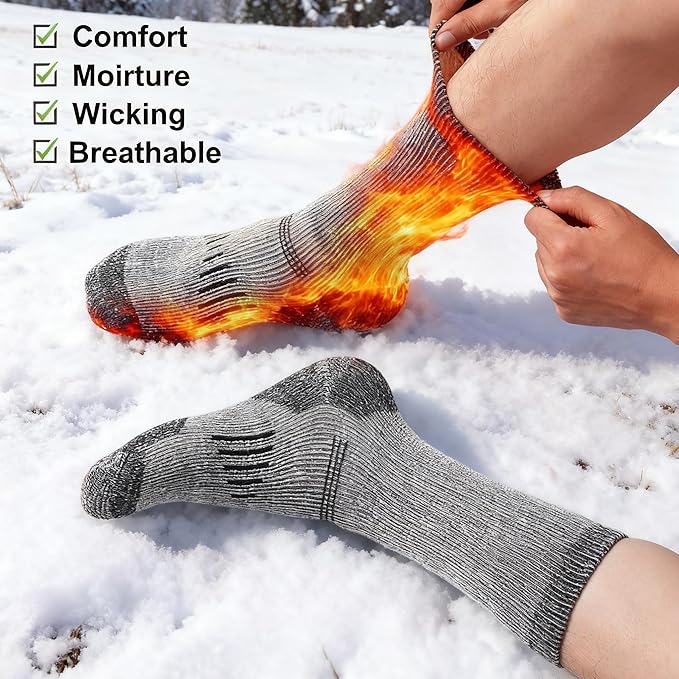 Merino Wool Socks for Men and Women Thermal Crew Winter Hiking Warm Boot Socks For Work With Cushioned Sole 3 Pairs