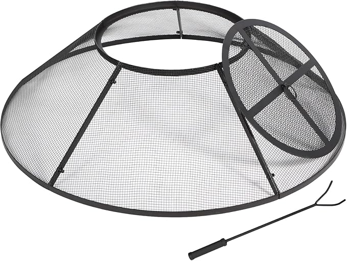 Lineslife Fire Pit Spark Screen 36 Inch Round with Removable Lid, Heavy Duty Collapsible Outdoor Fire Pit Mesh Screens, Metal Firepit Cover for Patio Backyard Beach RV Camping, Black