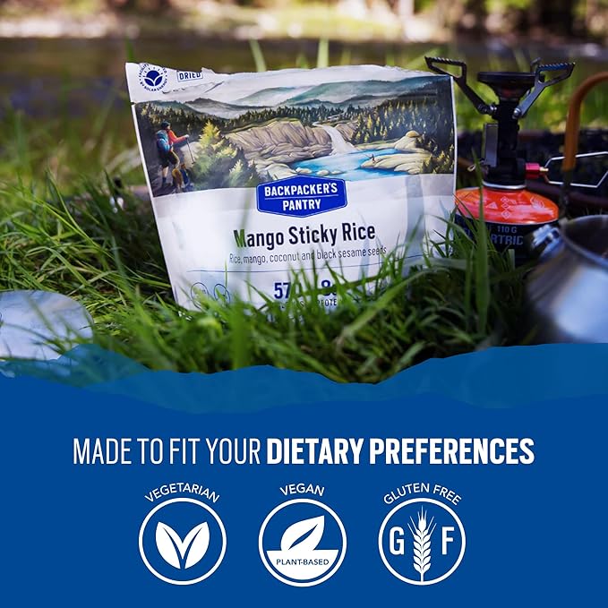 Backpacker's Pantry Mango Sticky Rice - Freeze Dried Backpacking & Camping Food - Emergency Food - 8 Grams of Protein, Vegan, Gluten-Free - 6 Count