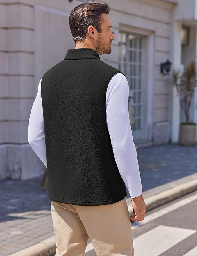COOFANDY Mens Polar Fleece Vest Lightweight Sleeveless Jacket Warm Zip up Outerwear Vests with Zipper Pockets for Hiking