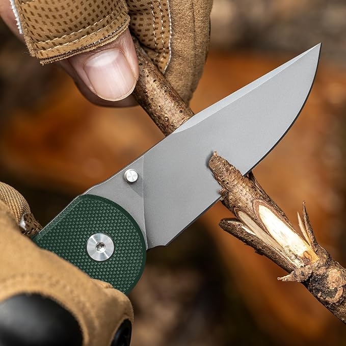 Button Lock Pocket Knife with 2.85 inch VG10 Steel Blade G10 Handle, Folding Knife for EDC,Green