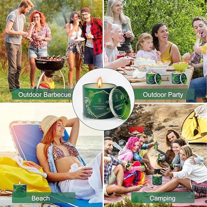 Citronella Candles Outdoor Natural Mosquito Bug Repellent Soy Wax Tin Candles Eco-Friendly Gift for Women Suit for Garden, Patio, Camping, Summer Parties