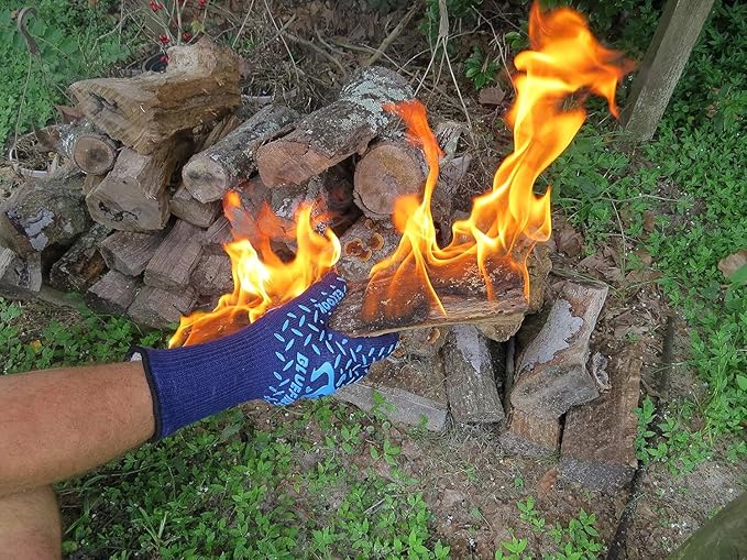 BBQ Grill Firepit Oven Mitts Highest Heat Resistance EN407 Lab Certified (X-Large, Red/Black)