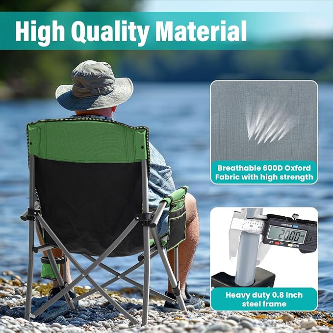 Folding Camping Chair Portable Outdoor Beach Chair, Heavy Duty Foldable Lawn chair Support 330lbs, Collapsible Lightweight Camp Chair with Cup Holder&Carry Bag for Fishing Outside Sports Picnic(Green)