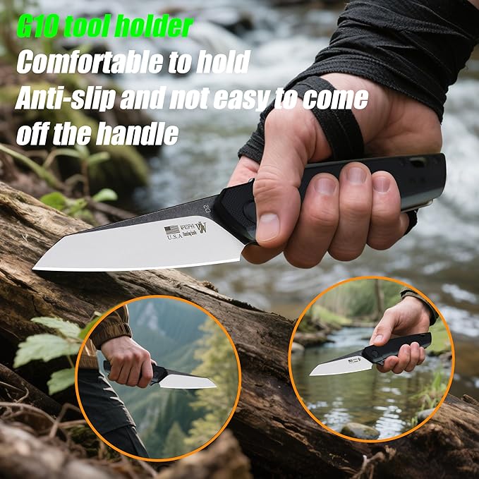 7.8in Folding Pocket Knife with D2 Steel Blade, G10 Handle, Ball Bearing Pivot, Stonewashed Finish – Outdoor EDC Utility Tool for Camping, Hiking, Survival Use(G10 - Black/Onyx Color)