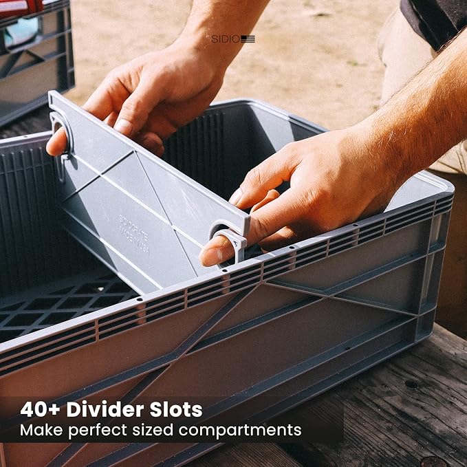 SIDIO CRATE Starter Pack - Two Full Size and One Half Size SidioCrate, Stackable Outdoor Organizer Storage Bins with Clear Lid and Dividers - Clear