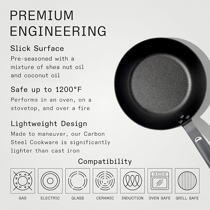 Made In Cookware - Seasoned 8" Blue Carbon Steel Frying Pan - (Like Cast Iron, but Better) - Professional Cookware - Crafted in Sweden - Induction Compatible