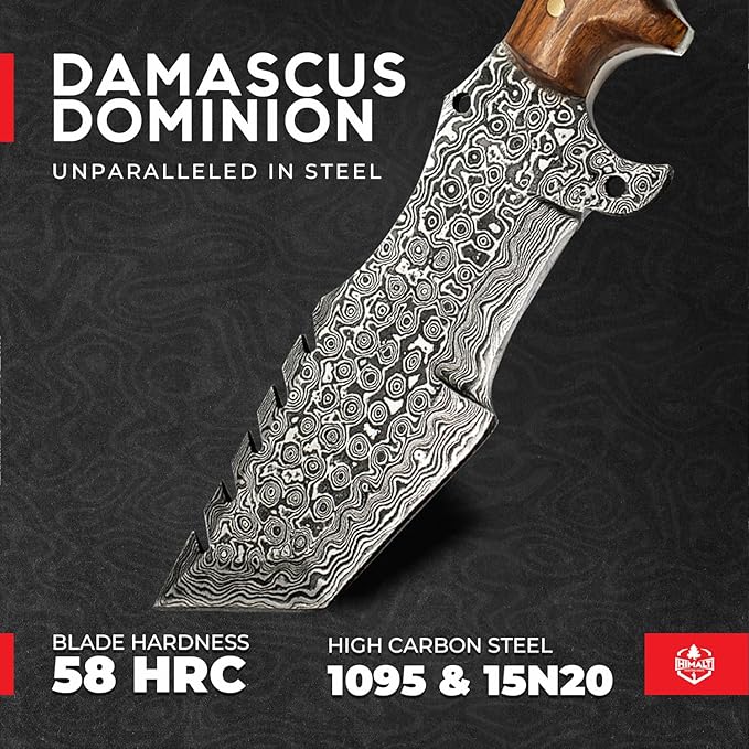 10.5” Handmade Damascus knife- Fixed Blade Hunting Knife with Sheath-Natural red wood Handle-Bushcraft knife-Survival Knife-Camping knife- Ideal For EDC, skinning, Camping, Outdoor-Best Hunting Knives For Men.
