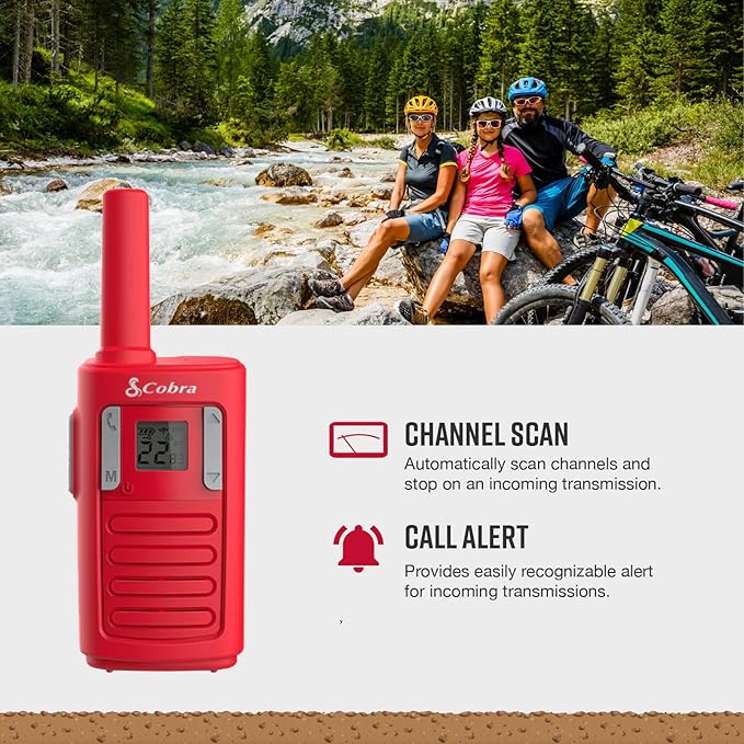 Cobra RX100 16-Mile Range Family Walkie Talkies (4-Pack) - 16-Mile-Long Range, Kid-Friendly Communication, 22 Channels, NOAA Weather Alerts, Call Alerts