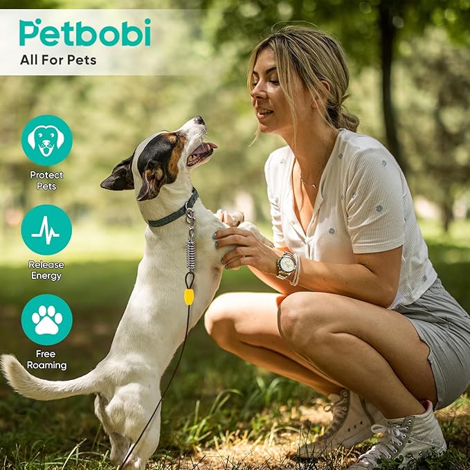 Petbobi Dog Tie-Out Cable and Stake - 20ft Heavy Duty Cable with Spring, No Tangle, 16in Ground Stake, Ideal for Yard, Camping and Beach, Suitable for Small Medium Large Dogs Up to 120 lbs, Black