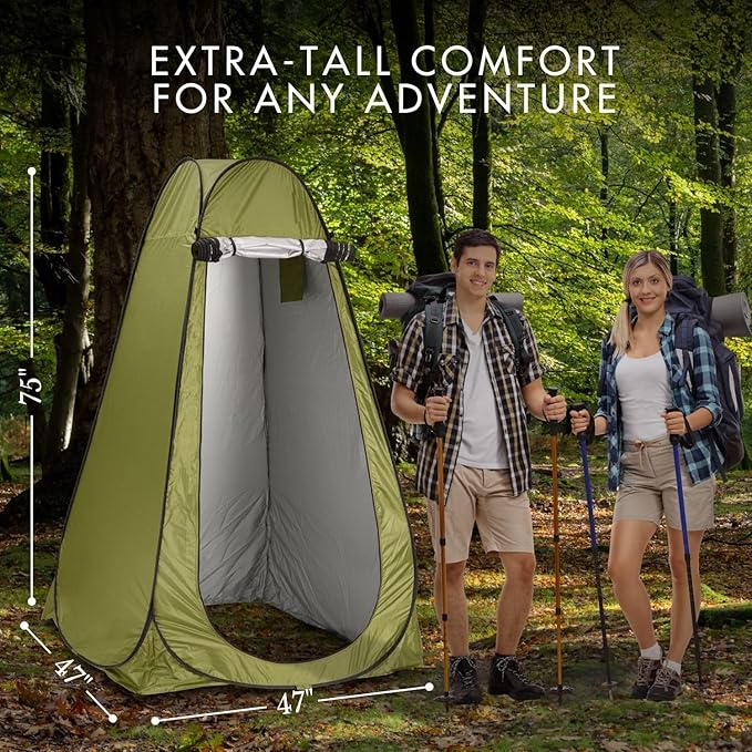Portable Pop-Up Privacy Tent – Green. Outdoor Shower, Toilet, and Changing shelter. Water-Repellent, Compact, UV-Protective. Ideal for Camping, Beach, Hiking, and Festivals. Carry Bag Included