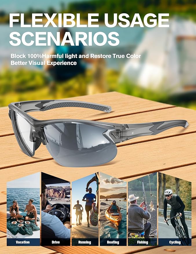 BIRCEN Polarized Sport Sunglasses for Men: UV Protection Fishing Shades for Golf Baseball Driving Motorcycle BC3065