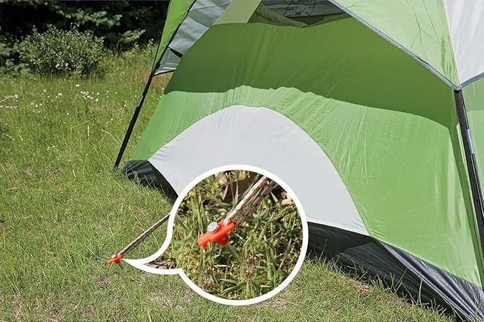 ABCCANOPY 10 Inch Tent Stakes 10 Pcs Non-Rust Metal Ground Anchors, Heavy Duty Spikes with 4 Ropes for Outdoor Camping, Reddish Orange