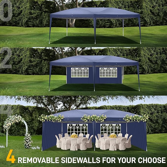 Outvita 10x20ft Pop Up Canopy Tent, Outdoor Instant Shelter Folding Canopy with 4 Side Walls and Carry Bag for Commercial Events, Party, Backyard BBQ, Camping Blue