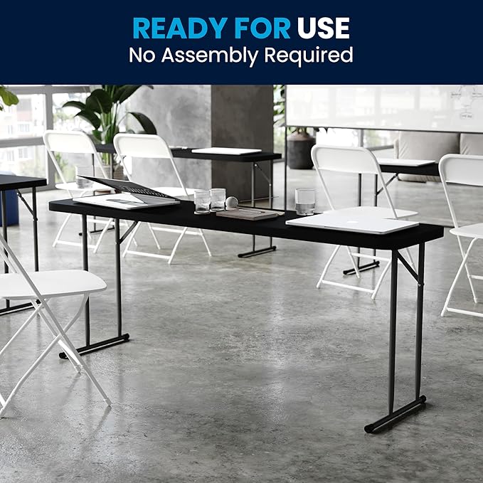 Flash Furniture Kathryn 6' Rectangular Plastic Folding Table, Long Plastic Foldable Table for Indoor/Outdoor Events, Black