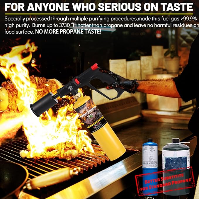 14.1oz MAPP Gas 4 Packs Kit 99.99% High Purity Equal to MAPP Gas Hotter than Propane No Odor Cooking Searing Camping Gas to Broil Sous Vide for Welding Brazing Soldering Propane Torch Head On