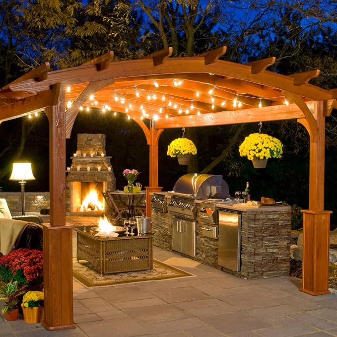 Mlambert 3 Color Outdoor LED Dimmable String Lights for Patio with Remote, Plug in 48FT Waterproof Shatterproof LED Bulb Light for Cafe-White Cord