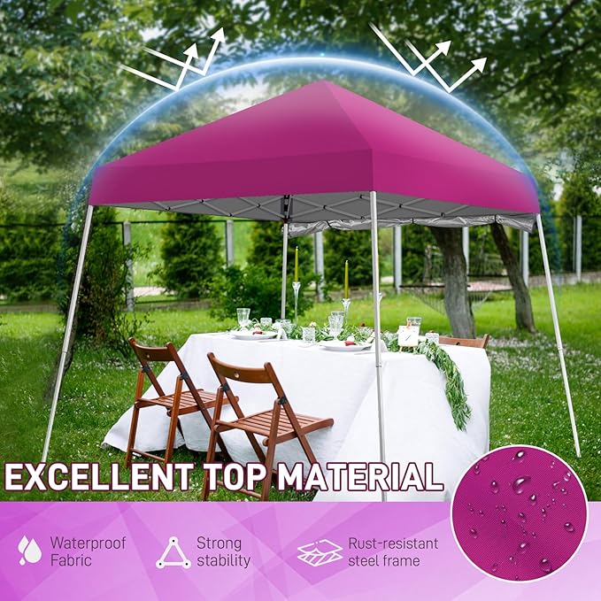 Outvita 6'x6' Pop Up Canopy Tent Commercial Instant Gazebo Tent, Waterproof & UV Protection Canopy Tent with Slant Legs & 1pc sidewall for Party Wedding Birthday BBQ Events
