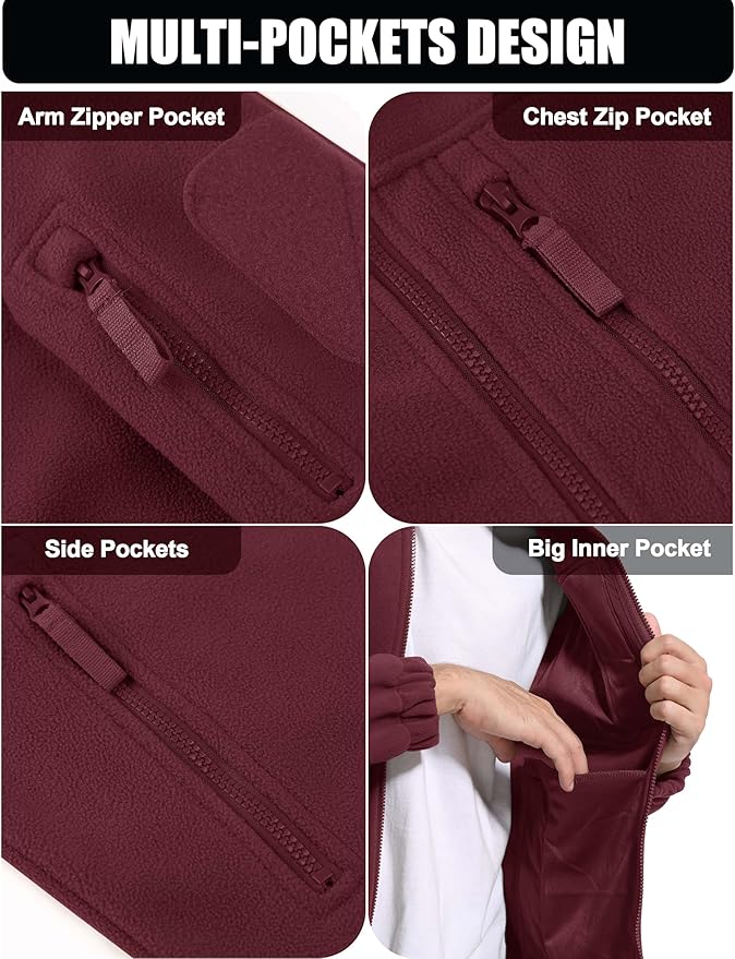 CRYSULLY Men's Fleece Jacket Tactical Full-Zip Winter Coat Jackets Multi Pockets