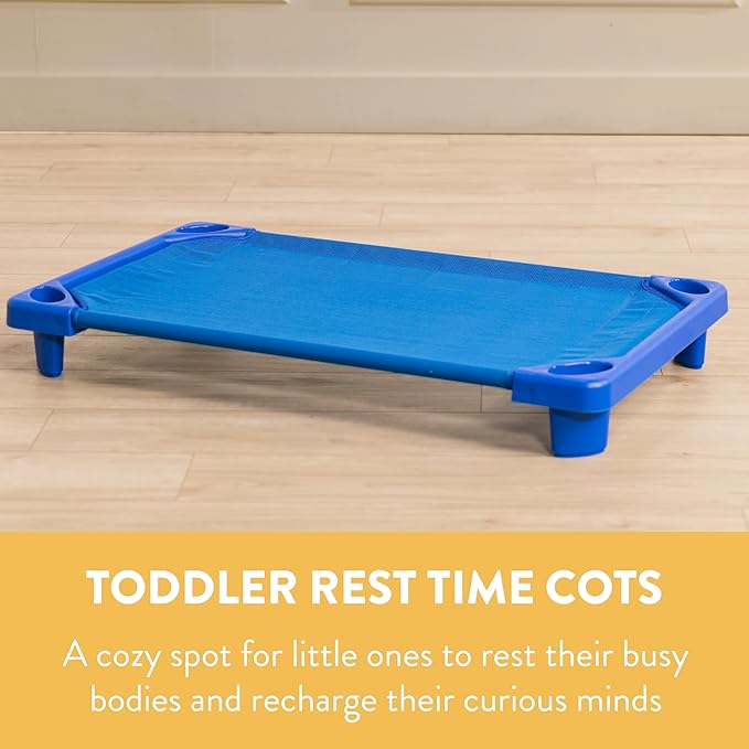 SlumberEdge Stackable Toddler Cot, RTA, Sleeping Cot, Blue, 6-Pack
