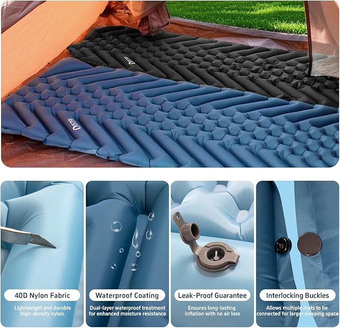 Ultralight Sleeping Pad Camping Inflatable Pillow for Camping Combo, Compact Backpacking Inflatable Sleeping Pad for Adults- Portable for Hiking, Travel - Durable & Comfortable