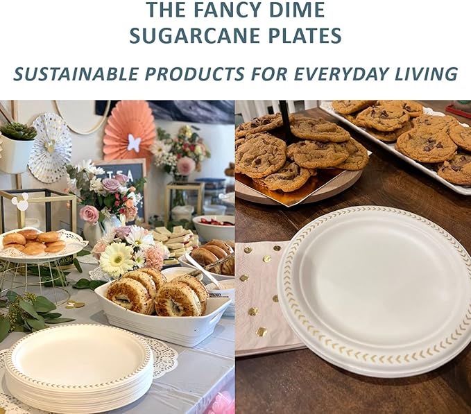 Disposable Paper Plate: Heavy Duty Elegant Eco-Friendly Compostable Paper Plates (50 Count), Tree Free Sugarcane Plate with Color Party Plate (7 inch Blue Dessert/Appetizer Plate)
