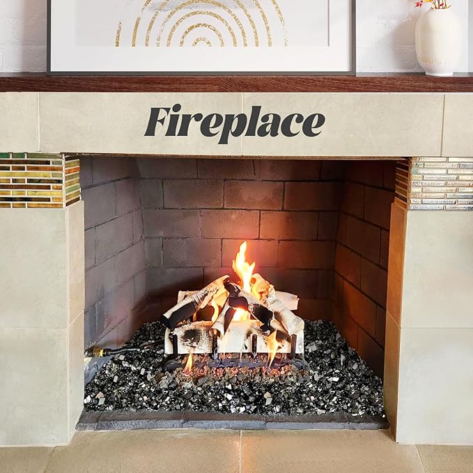 20 Pounds Fire Glass 1/4 Inch High Reflective Tempered Firepit Glass Rocks for Fireplace, Fire Pit Table, Fire Bowl and Landscaping (Onyx Black)