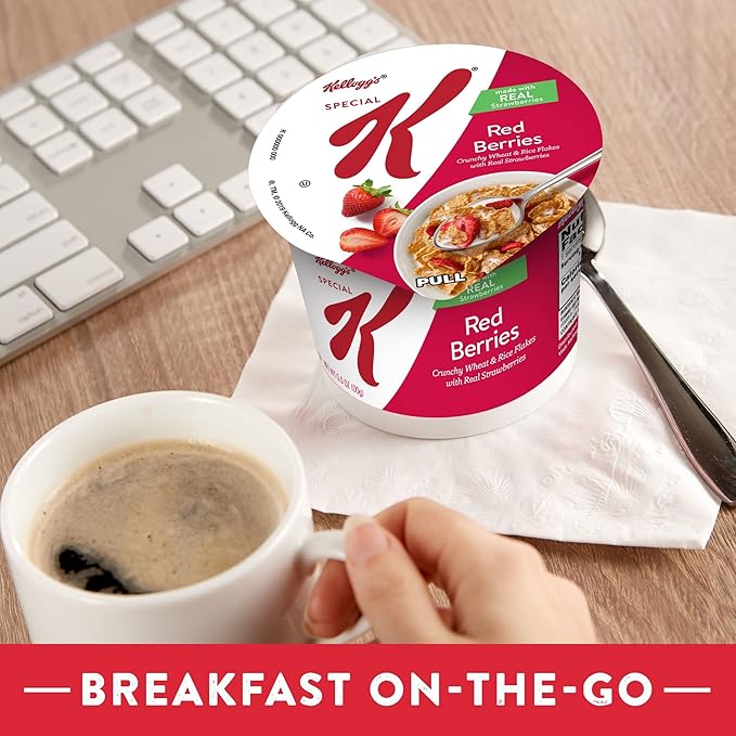 Kellogg’s Special K Breakfast Cereal Cups, 11 Vitamins and Minerals, Made with Real Strawberries, Red Berries, 30oz Case (12 Cups)