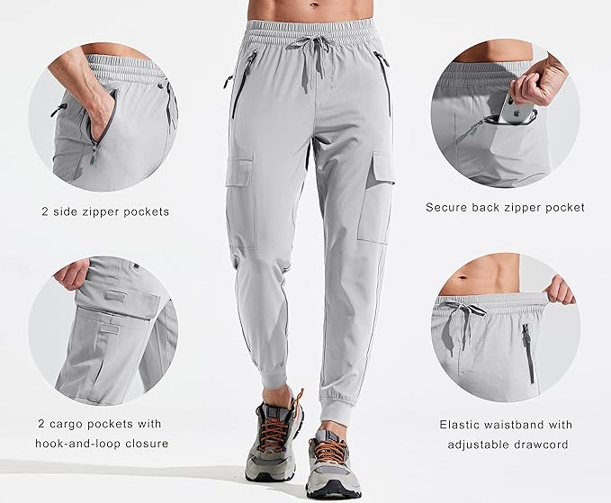 Libin Men's Lightweight Joggers Quick Dry Cargo Hiking Pants Track Running Workout Athletic Travel Casual Outdoor