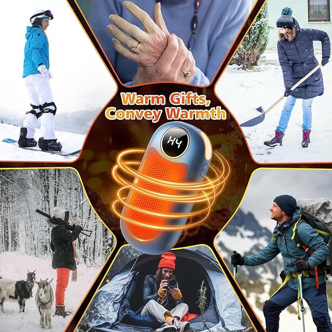 Hand Warmers Rechargeable 2 Pack, Dual Sided Electric Hand Warmer, 20Hrs Warmth, 8 Heating Mode, Portable Charging Pocket Heater for Men, Women, Raynauds, Camp, Hunting, Golf