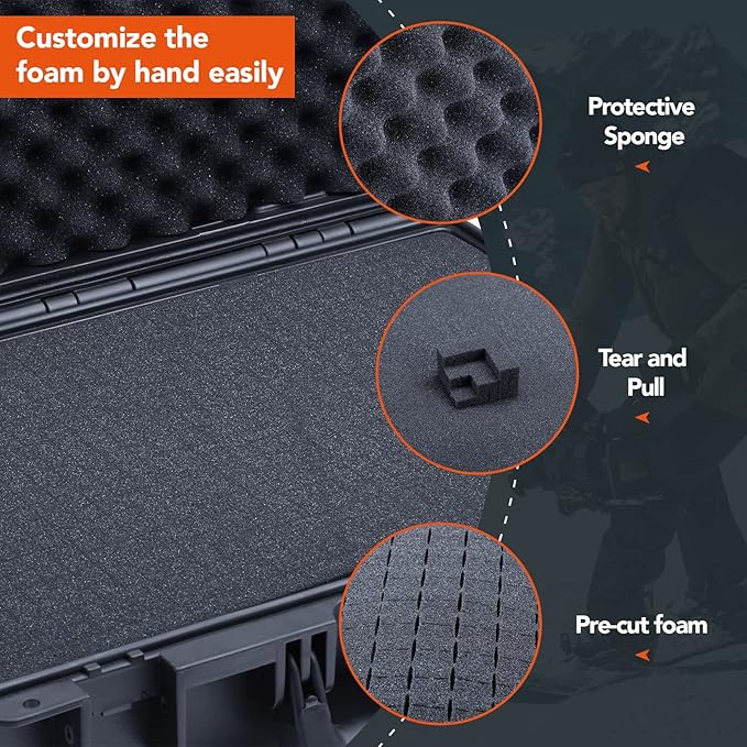 Lykus HC-4420 Waterproof Hard Case with Customizable Foam Insert, Interior Size 17.32x11.42x6.69 in, Suitable for camera, lens, drone, mic, flashlight, projector, electronics, tools, and more