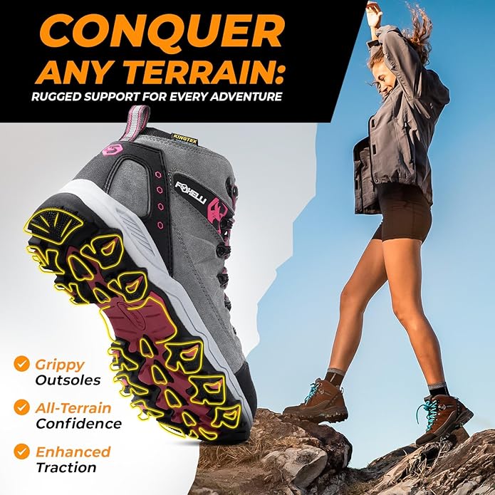 Foxelli Women’s Hiking Boots - Waterproof Lightweight & Breathable Suede Leather