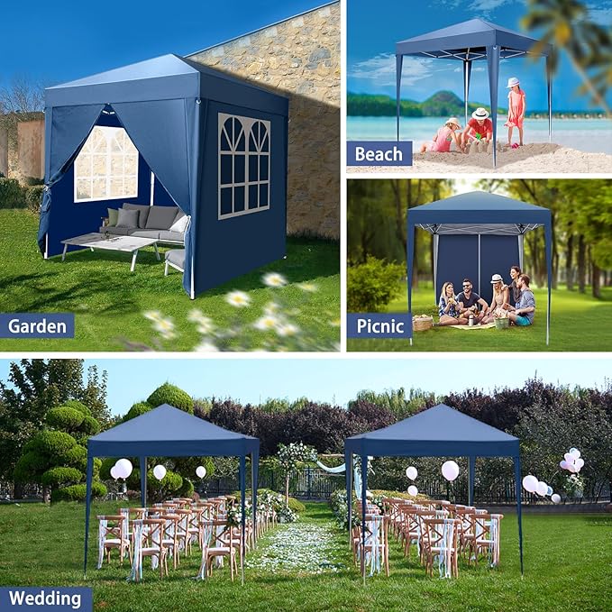 Outvita 6.5x6.5ft Pop Up Canopy Tent, Outdoor Instant Shelter Folding Canopy with 4 Side Walls and Carry Bag for Commercial Events, Party, Backyard BBQ, Camping Blue