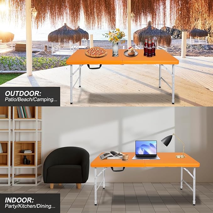 Portable Plastic Folding Table 4ft/6ft/8ft Heavy Duty White Black Picnic Dining Table Fold-in-Half for Camp Party Kitchen Indoor Outdoor