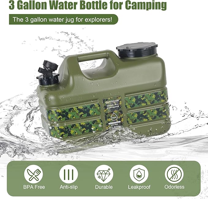 ASIEIT 3 Gallon/5 Gallon Water Jug with Spigot, Portable Water Tank BPA Free, Leak-Proof Water Containers for Camping Water Storage Containers for Emergency Outdoor Hiking Picnic, Green/Yellow/White
