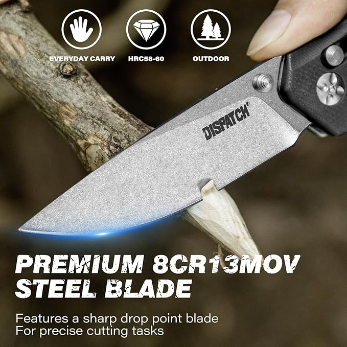 Axis Lock Folding Pocket Knife with Clip, 3.35" 8Cr13MoV Steel Drop Point Blade and G10 Handle, Crossbar Lock Knives for Men Women Camping Hiking Survival Pocketknife