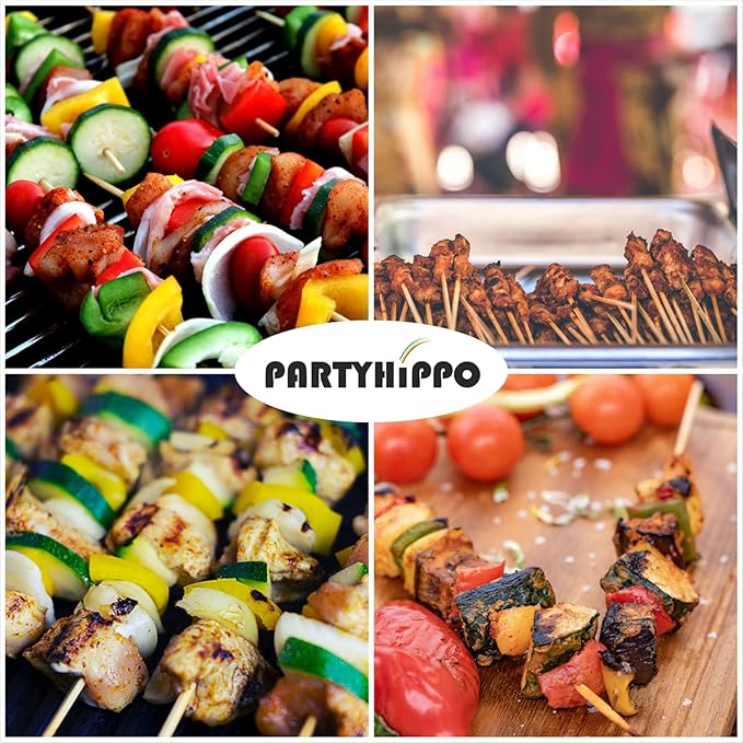 Natural Bamboo Skewers 14” Φ=4mm,(200 PCS) for BBQ,Appetiser,Fruit,Cocktail,Kabob,Chocolate Fountain,Grilling,Barbecue,Kitchen,Crafting and Party. More Size Choices /8"/10"/12"/14"/16"(14")