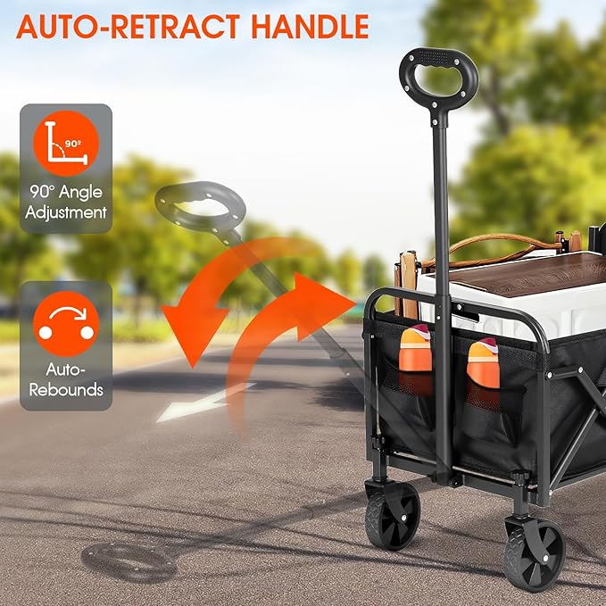 Folding Camping Wagon with Extended Tailgate, Portable Lightweight Utility Cart with Wheels, 350LBS Capacity Collapsible Beach Wagon for Outdoor, Groceries, Picnic, Travel - Compact & Easy Storage