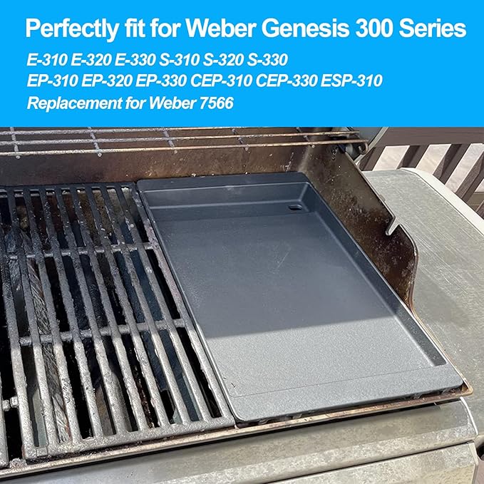 7566 Griddle Pan for Weber Genesis 300 Series, Cast Iron Grill Plate Accessories for Weber Genesis E-310 E-320 E-330 S-310 S-320 S-330 EP-310 EP-320 EP-330 CEP-310