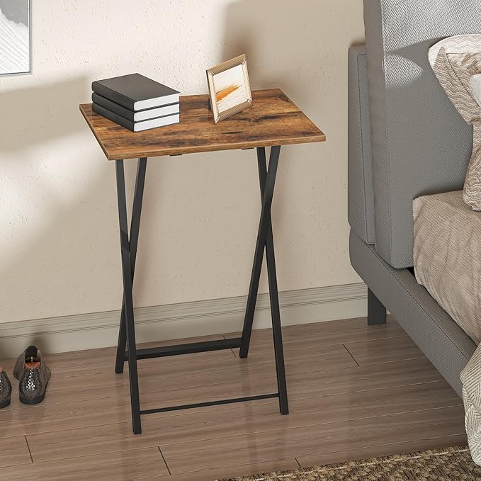 HOOBRO Folding TV Table, TV Tray, Stable Snack Table for Small Space, Portable Sofaside Desk, Easy Assembly and Storage, Ideal for Snacks and Meals in Living Room, Rustic Brown and Black BF15BZ01