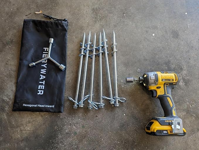 Ground Anchors Screw in 6 Pack-12 Inch Heavy Duty Galvanized Hex Head Tent Stakes Kit for Swing and Trampoline Set High Wind Solid Metal Dog Tie Out Stake