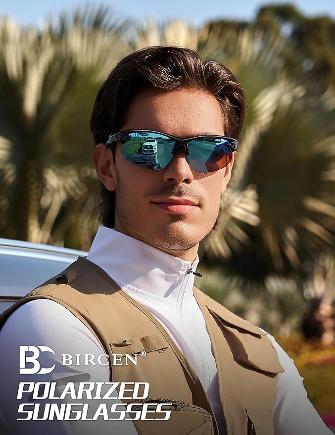 BIRCEN Polarized Sport Sunglasses for Men: UV Protection Fishing Shades for Golf Baseball Driving Motorcycle BC3065