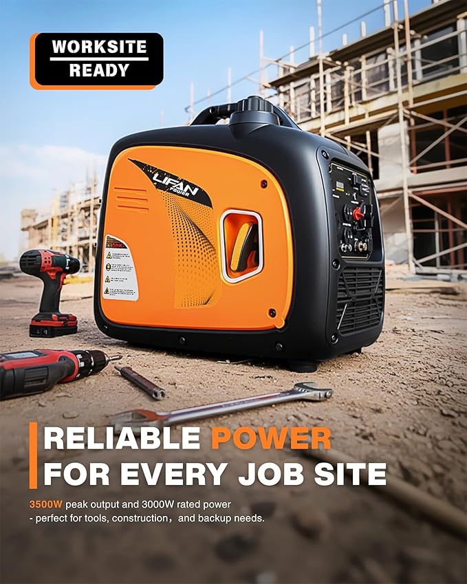 LIFAN 3500W Portable Inverter Generator for Home Backup, Super Quiet Gas Powered Generator for RV Camping Outdoor Use, ECO Mode, EPA Compliant, Parallel Ready with CO-MINDER Safety