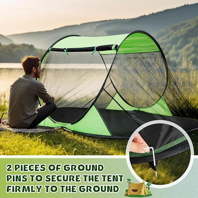 Pop up Mosquito Net Tent for Camping Instant Netting Screen Foldable Pop Tent with Ground Pin Waterproof Insect Bug Net for Outdoor Hiking Summer (86.6 x 59 x 45.3 in,Green,1 Pcs)